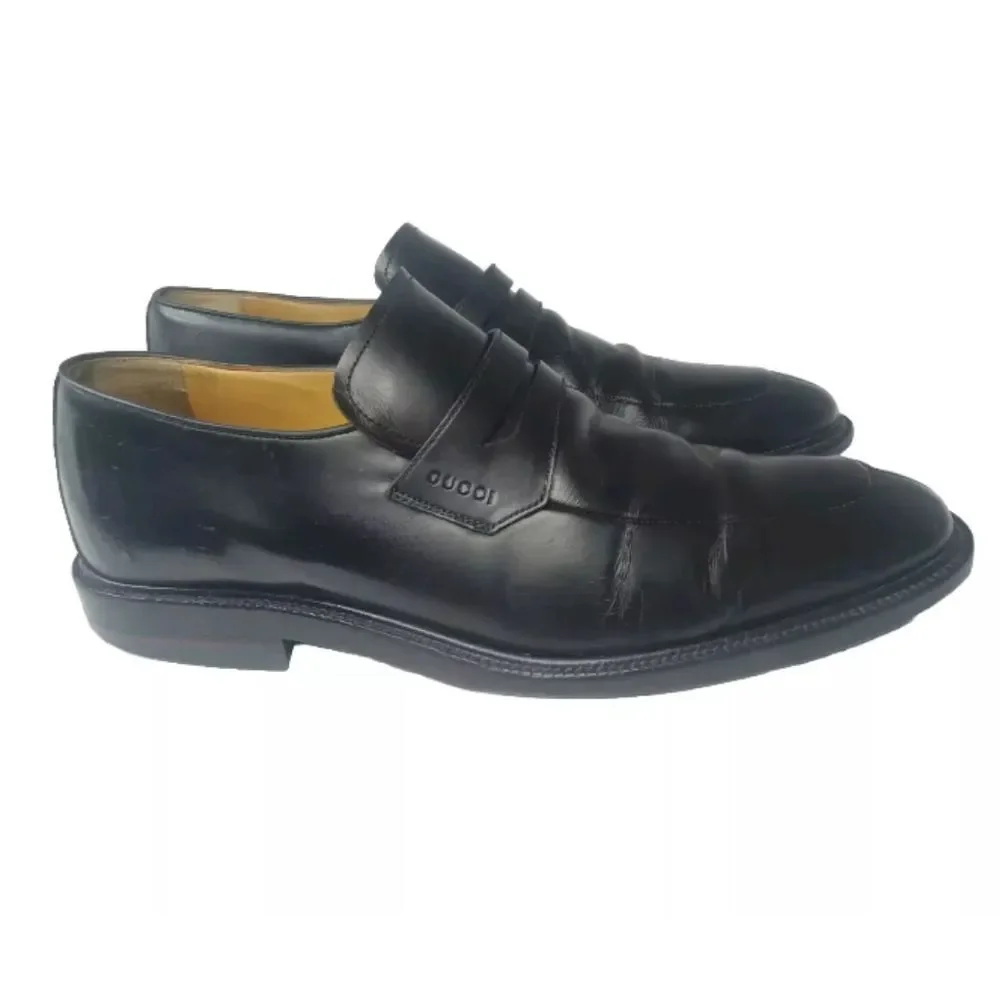 Gucci Men's Shoes Size 8.5 D Penny Loafers Black Leather Vintage